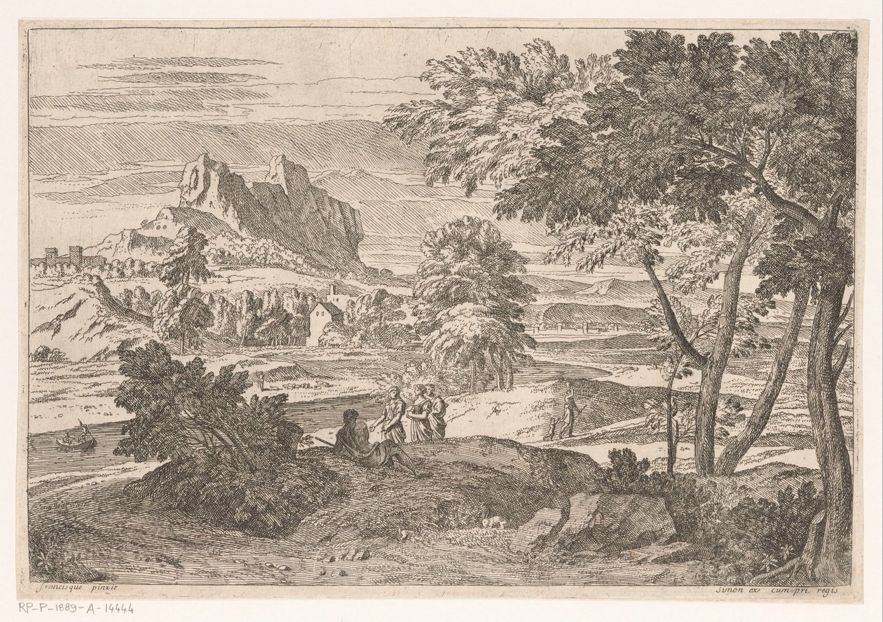 Arkadyjski krajobraz z postaciami i królikami Suite de Paysages (tytuł serii) autorstwa Théodore