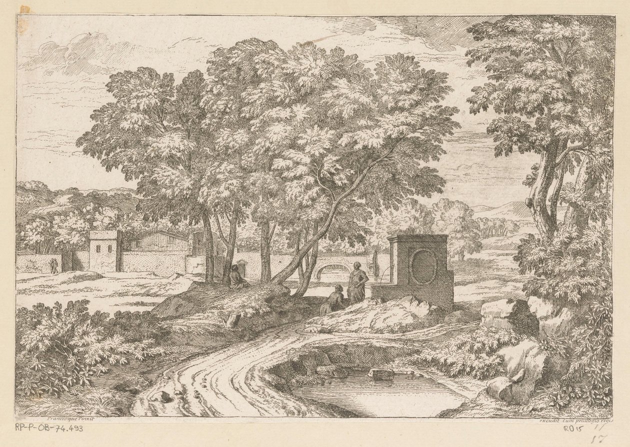 Arkadyjski krajobraz z dwiema kobietami przy fontannie Suite de Paysages (tytuł serii) autorstwa Théodore