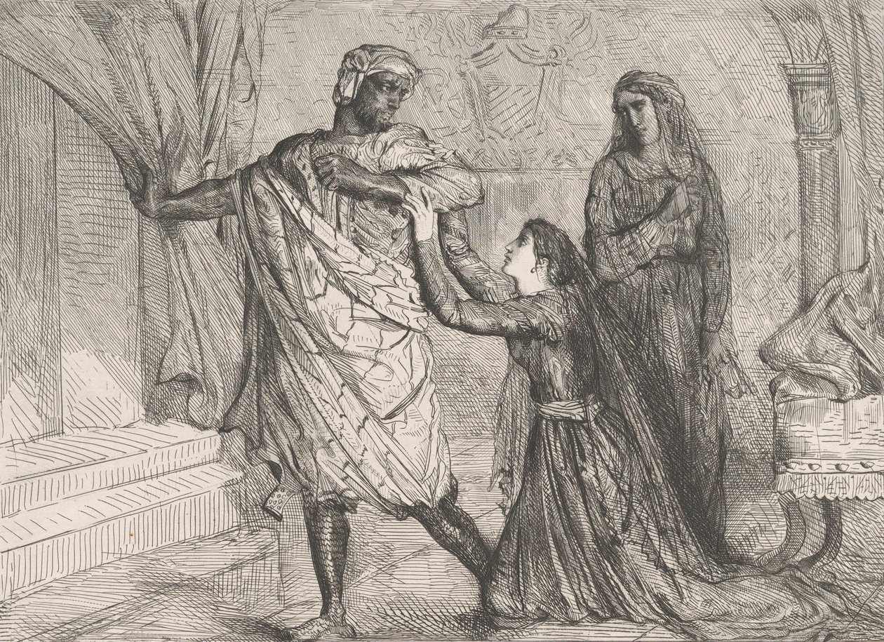Away!: płyta 7 z Otella Act 3, scena 4, trawiona 1844, przedruk 1900. autorstwa Théodore Chassériau