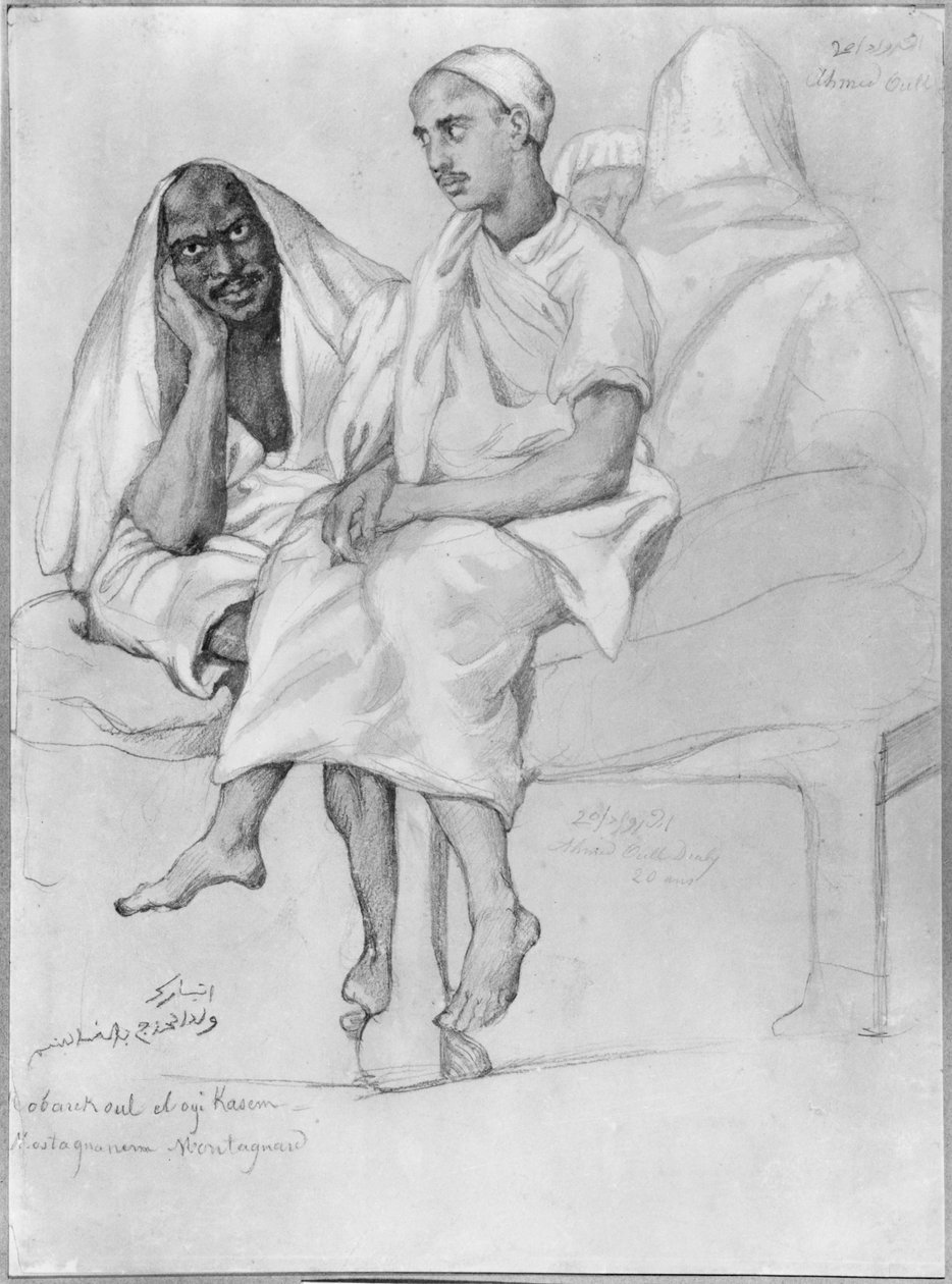Czarny i Arab z Mostaganem (ołówek i gwasz na papierze) autorstwa Théodore Chassériau