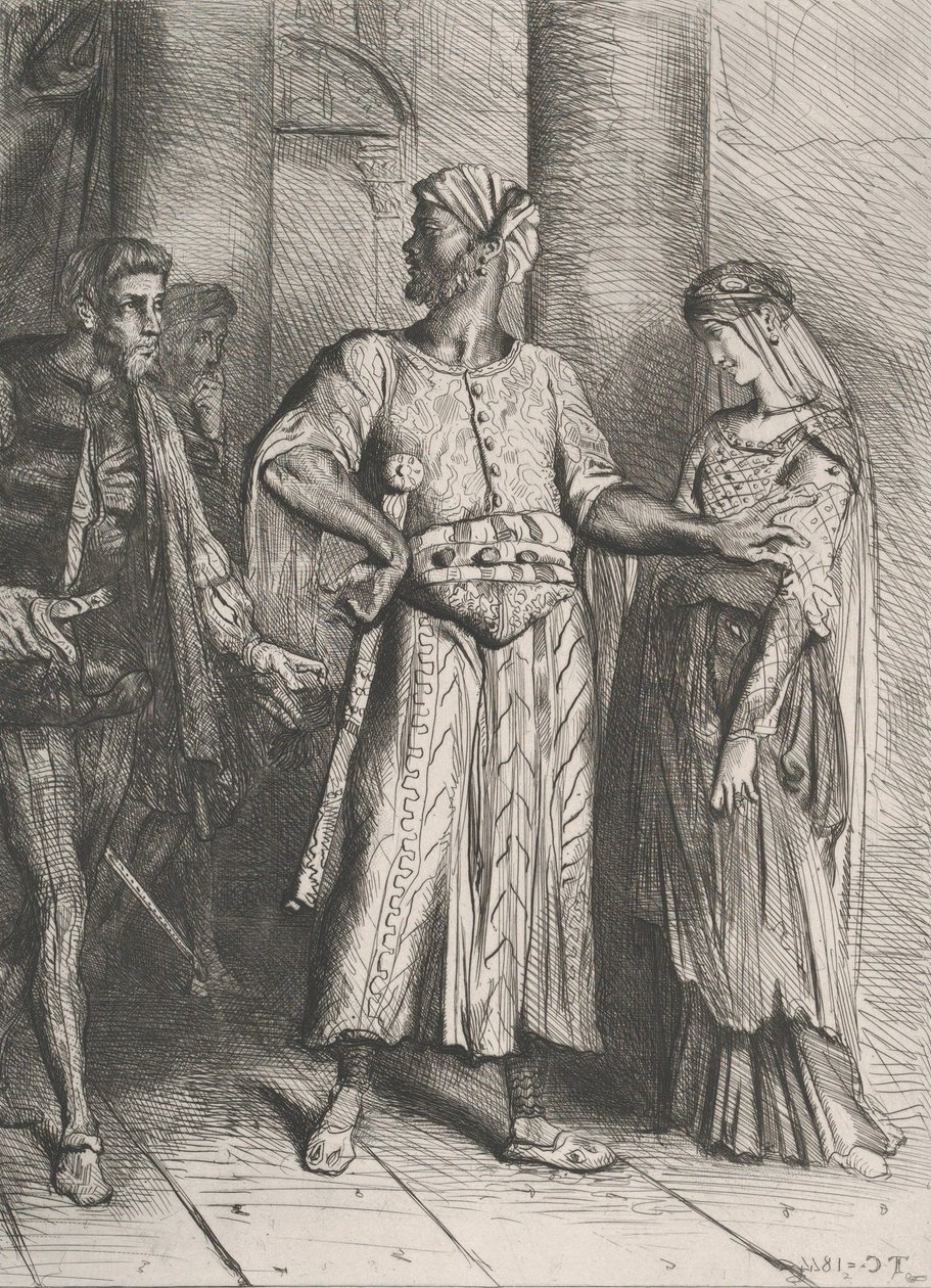 Szczerze Iago, moja Desdemona muszę ci zostawić: tablica 4 z Otella..., trawiona 1844, przedruk 1900. autorstwa Théodore Chassériau