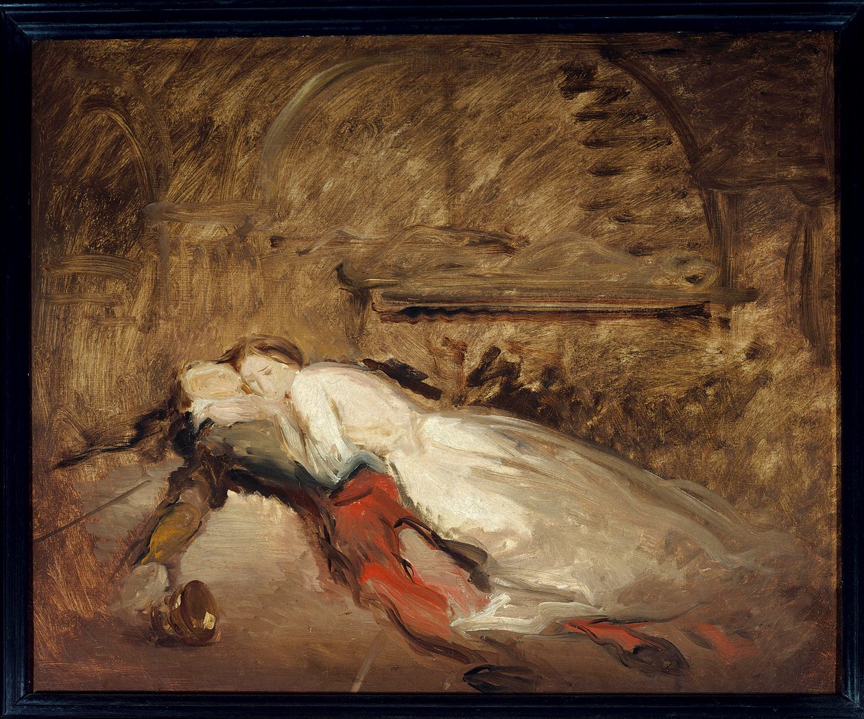 Les lovers Romeo et Juliet Ilustracja do utworu Williama Szekspira (1564-1616) o tym samym tytule przedstawiająca śmierć kochanków w scenie 3 aktu V. Esquisse de Theodore Chasseriau (1819-1856) nd. 0,50 x 0,61 m Paryż. Muzeum w Luwrze autorstwa Théodore Chassériau