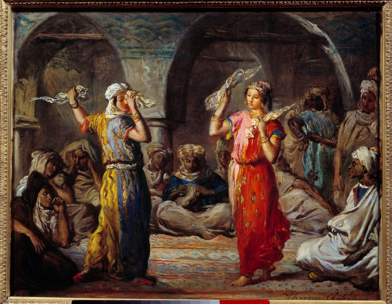 Orientalizm: „”Tissue dance: Maroccan dancers”” Obraz Theodore Chasseriau (1819-1856) XIX-wieczne słońce. 0,32x0,4m² autorstwa Théodore Chassériau