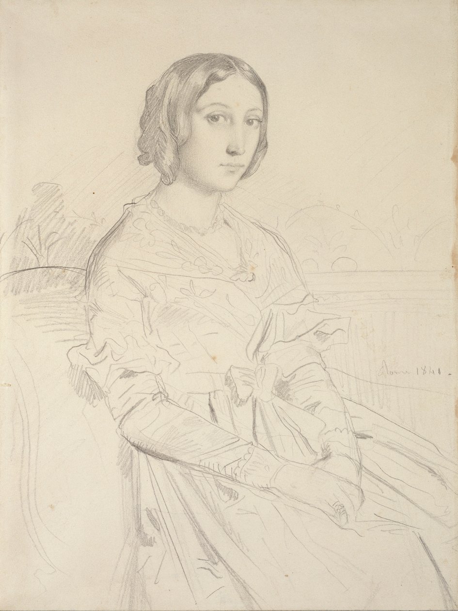 Portret młodej kobiety siedzącej trzy czwarte w lewo, 1839-1856 autorstwa Théodore Chassériau