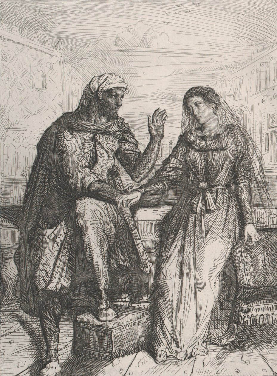 Podziękowała mi: tablica 2 z Aktu Otella 1, scena 3, 1844. autorstwa Théodore Chassériau