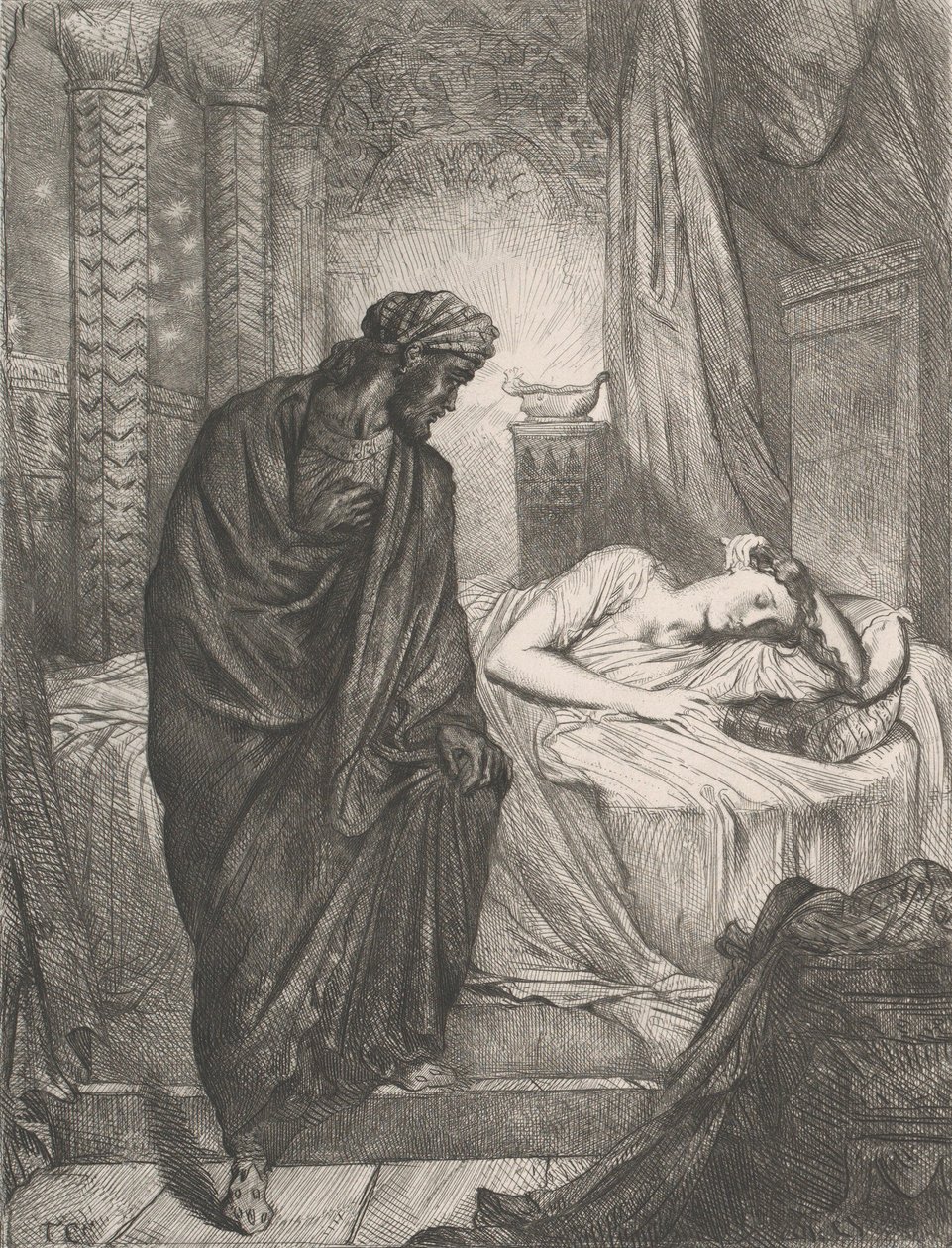 A jednak musi umrzeć: tablica 11 z Aktu Otella 5, scena 2, trawiona 1844, przedruk 1900. autorstwa Théodore Chassériau