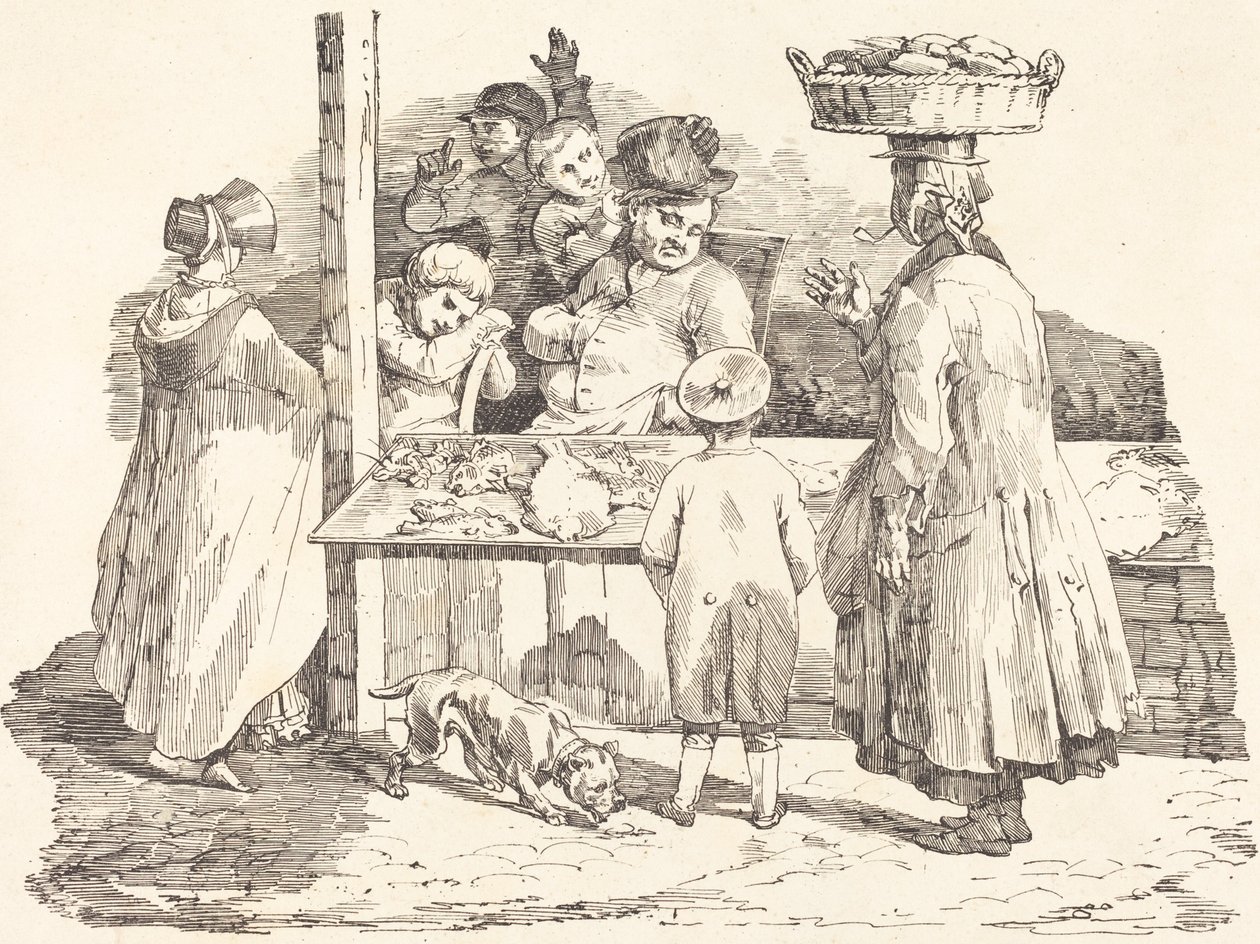 Drzemiący sprzedawca ryb autorstwa Théodore Gericault and Nicolas Toussaint Charlet