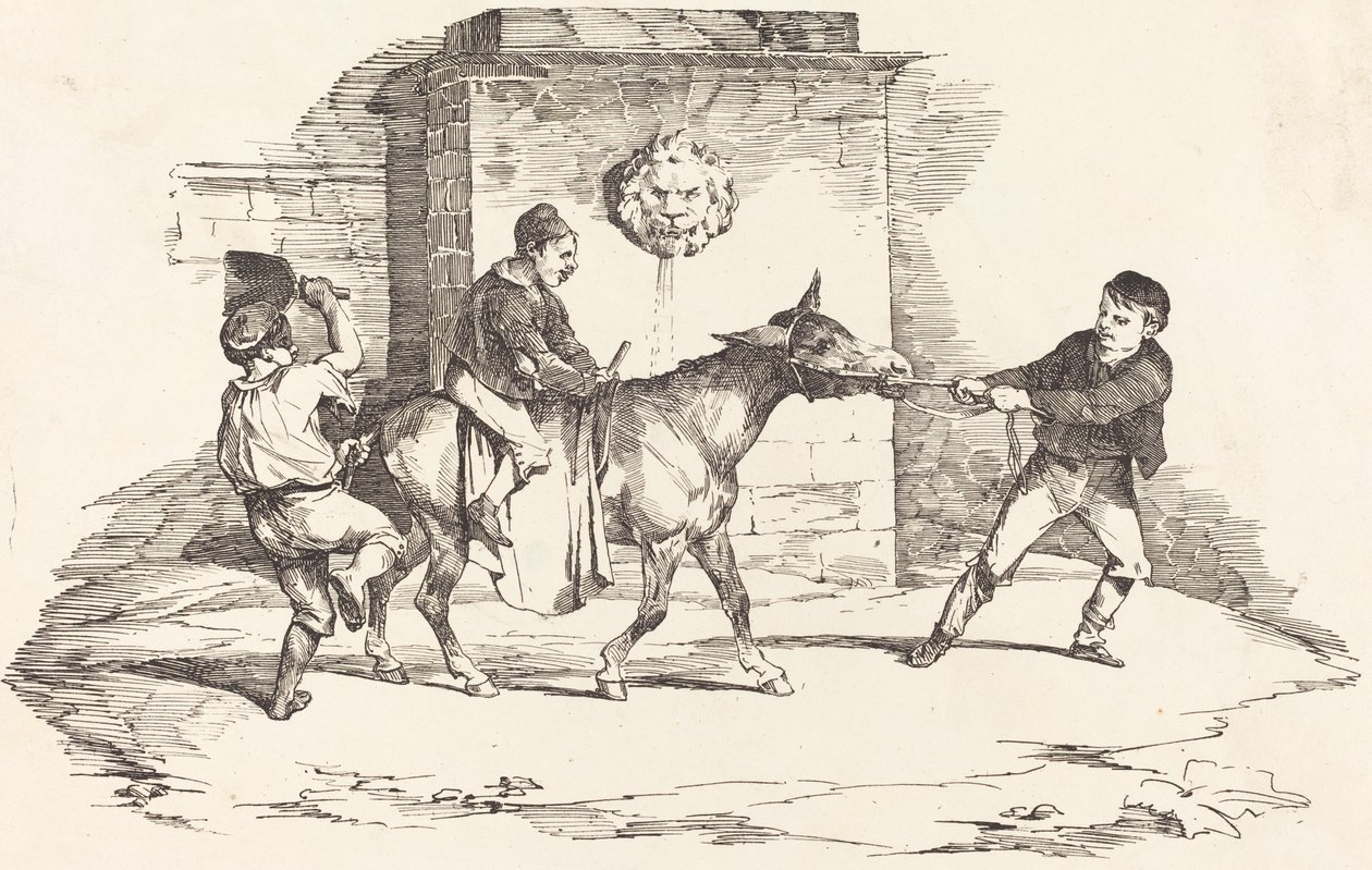 Troje dzieci bawiących się z osłem autorstwa Théodore Gericault and Nicolas Toussaint Charlet