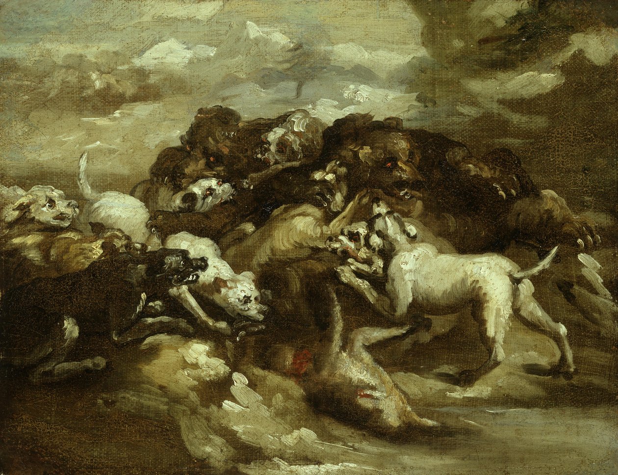 Niemiecki: Psy walczące z niedźwiedziami autorstwa Theodore Gericault
