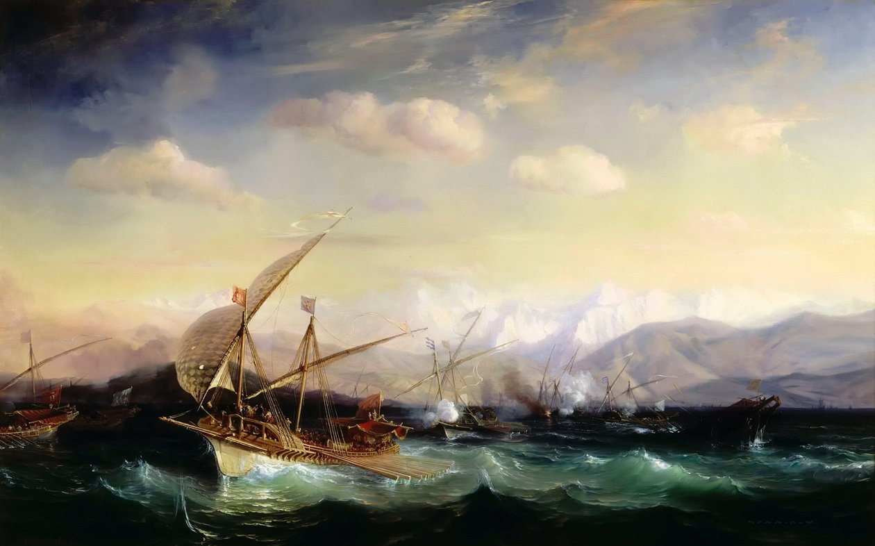 Andrea Doria rozpraszająca flotę hiszpańską przed ujściem Var w 1524 r autorstwa Jean Antoine Theodore Gudin