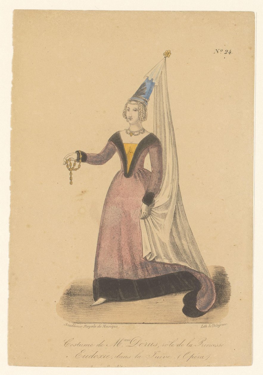 Julie Dorus-Gras in de rol van prinses Eudoxie in de opera La Juive Kostium Pani Dorus, rola Księżnej Eudoksji, w La Juive (Opera) (tytuł na obiekcie) Aktorzy, aktorki w operazangers in hun rol (tytuł serialu) autorstwa Théodore Lejeune