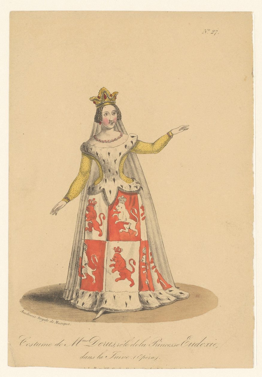 Julie Dorus-Gras in de rol van prinses Eudoxie in de opera La Juive Kostium Pani Dorus, rola Księżnej Eudoksji, w La Juive (Opera) (tytuł na obiekcie) Aktorzy, aktorki w operazangerkach w roli (tytuł serialu) autorstwa Théodore Lejeune