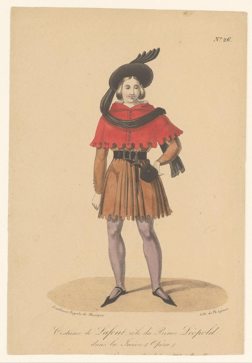 Marcelin Lafont in de rol van prins Leopold in de opera La Juive Kostium Lafonta, rola księcia Léopolda w La Juive (Opera) (tytuł na obiekcie) Aktorzy, aktorki w operazangerkach w roli (tytuł serialu) autorstwa Théodore Lejeune