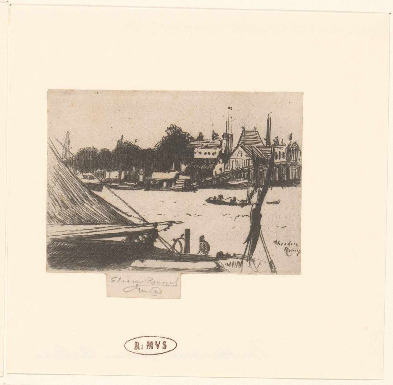 Widok na rzekę z łodziami Battersea z Chelsea autorstwa Théodore Roussel (signed by artist)