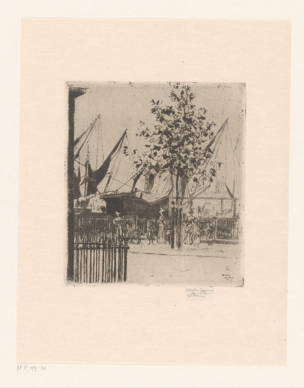Widok ulicy z postaciami w porcie Róg Luna Street, Chelsea Embankment autorstwa Théodore Roussel (signed by artist)