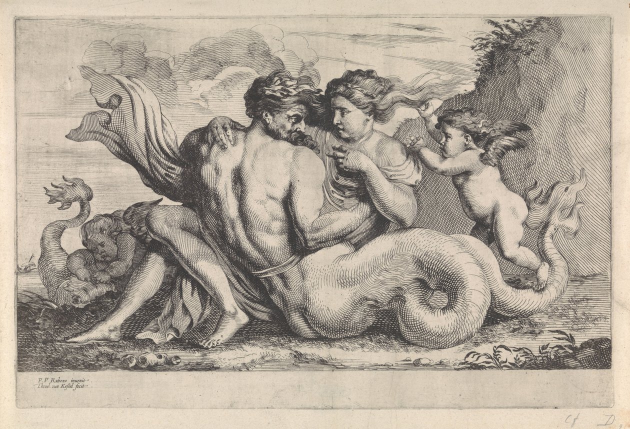 Syrena i tryton Postacie mitologiczne (tytuł serii) autorstwa Théodorus van Kessel