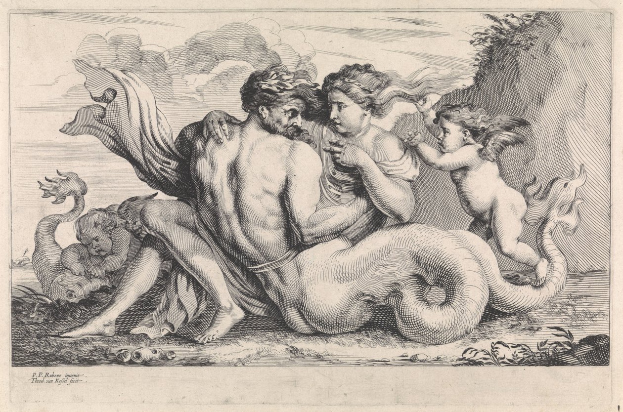 Syrena i tryton Postacie mitologiczne (tytuł serii) autorstwa Théodorus van Kessel