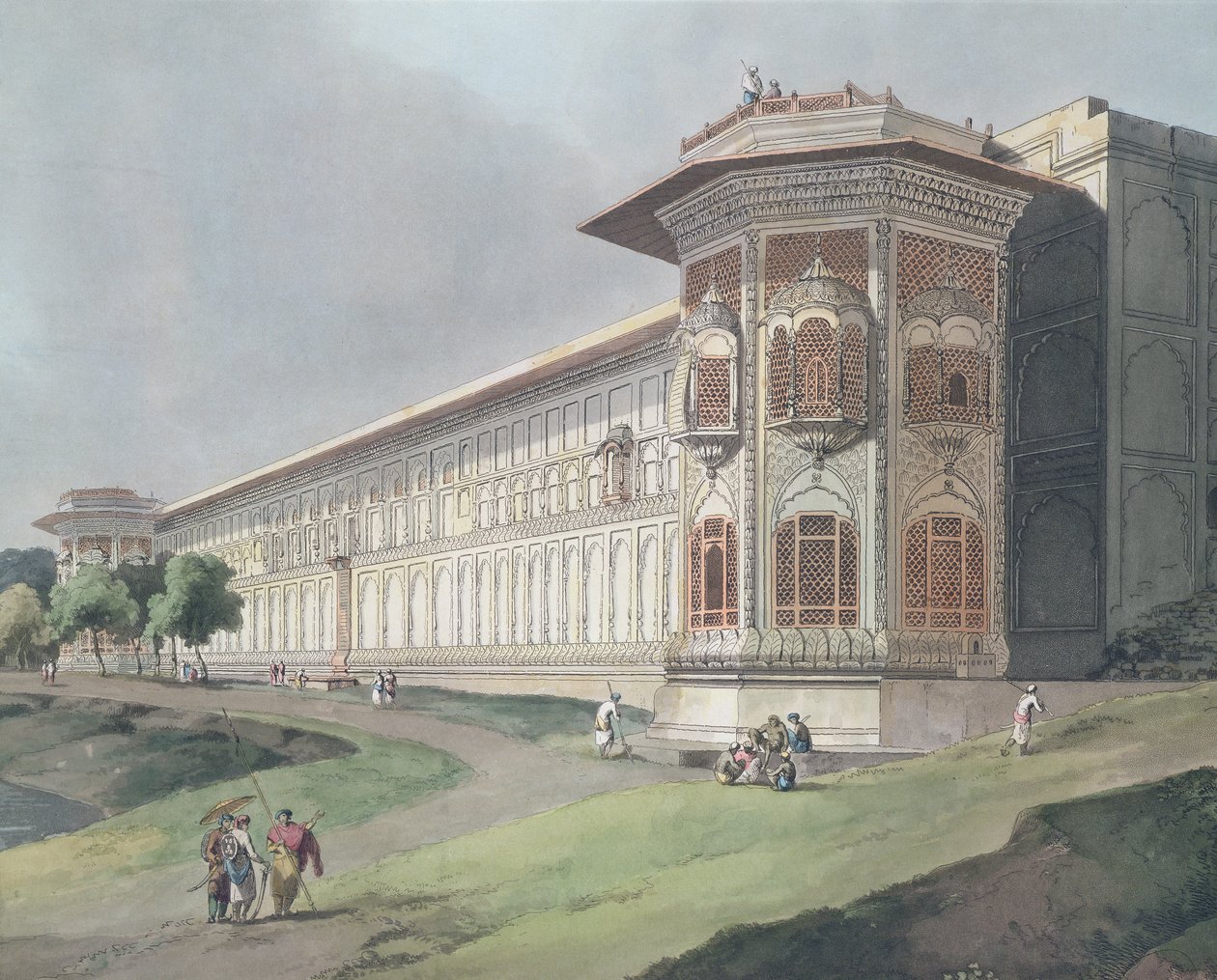 Cotsea Bhaug nad rzeką Jumna w Delhi, tablica 4 z „Oriental Scenery: Twenty Four Views in Hindoostan”, opublikowanej 1795 (patrz także 136027) autorstwa Thomas und William Daniell