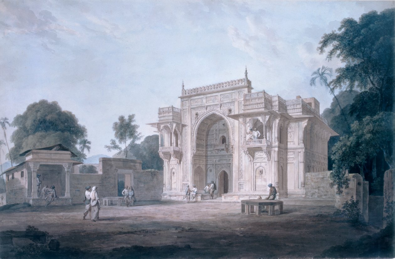 Brama prowadząca do meczetu, Chunargarh, Uttar Pradesh (kolorowa akwatinta) autorstwa Thomas und William Daniell