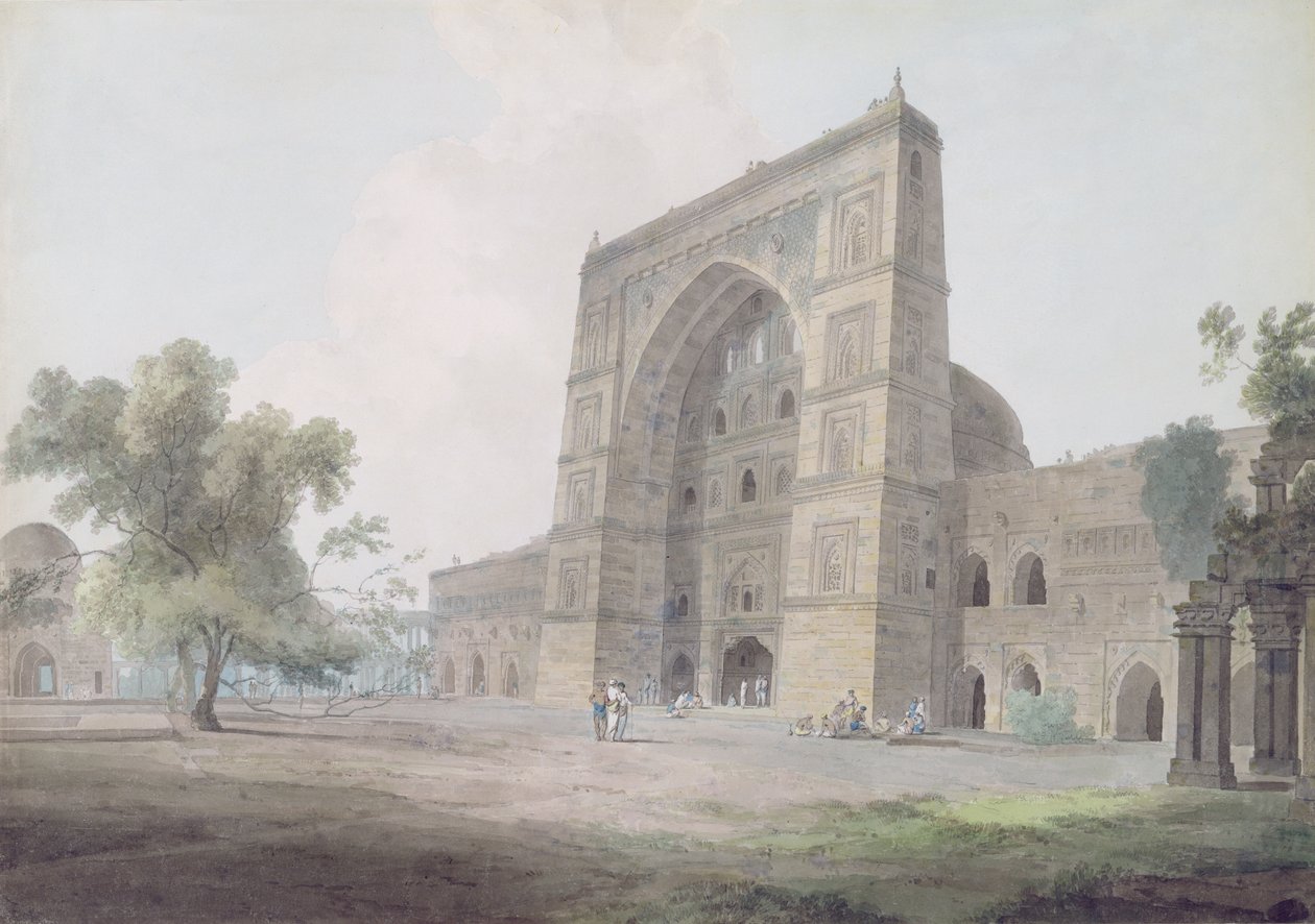 Główne wejście do meczetu Jami, Jaunpur, 1789 (wc nad grafitem na papierze tkanym) autorstwa Thomas und William Daniell