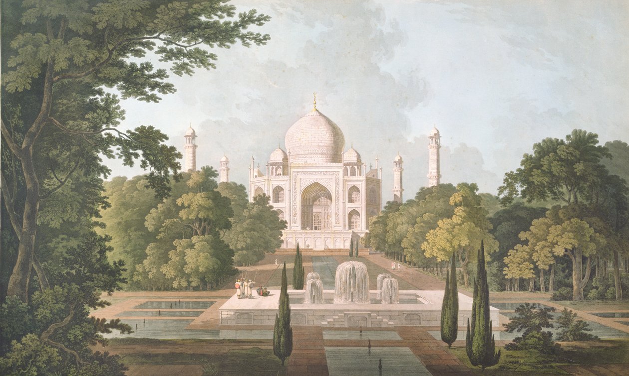 Taj Mahal, Agra, z Ogrodu, opublikowana w 1801 r. autorstwa Thomas und William Daniell