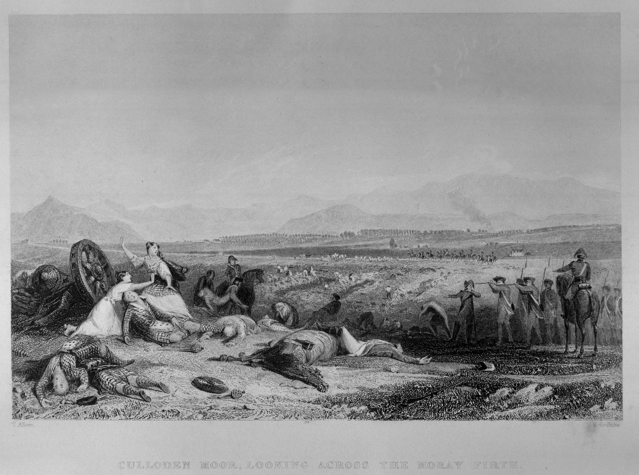 Culloden Moor, patrząc przez Moray Firth, 1746, grawerowane przez H. Griffiths, c.1830 autorstwa Thomas Allom