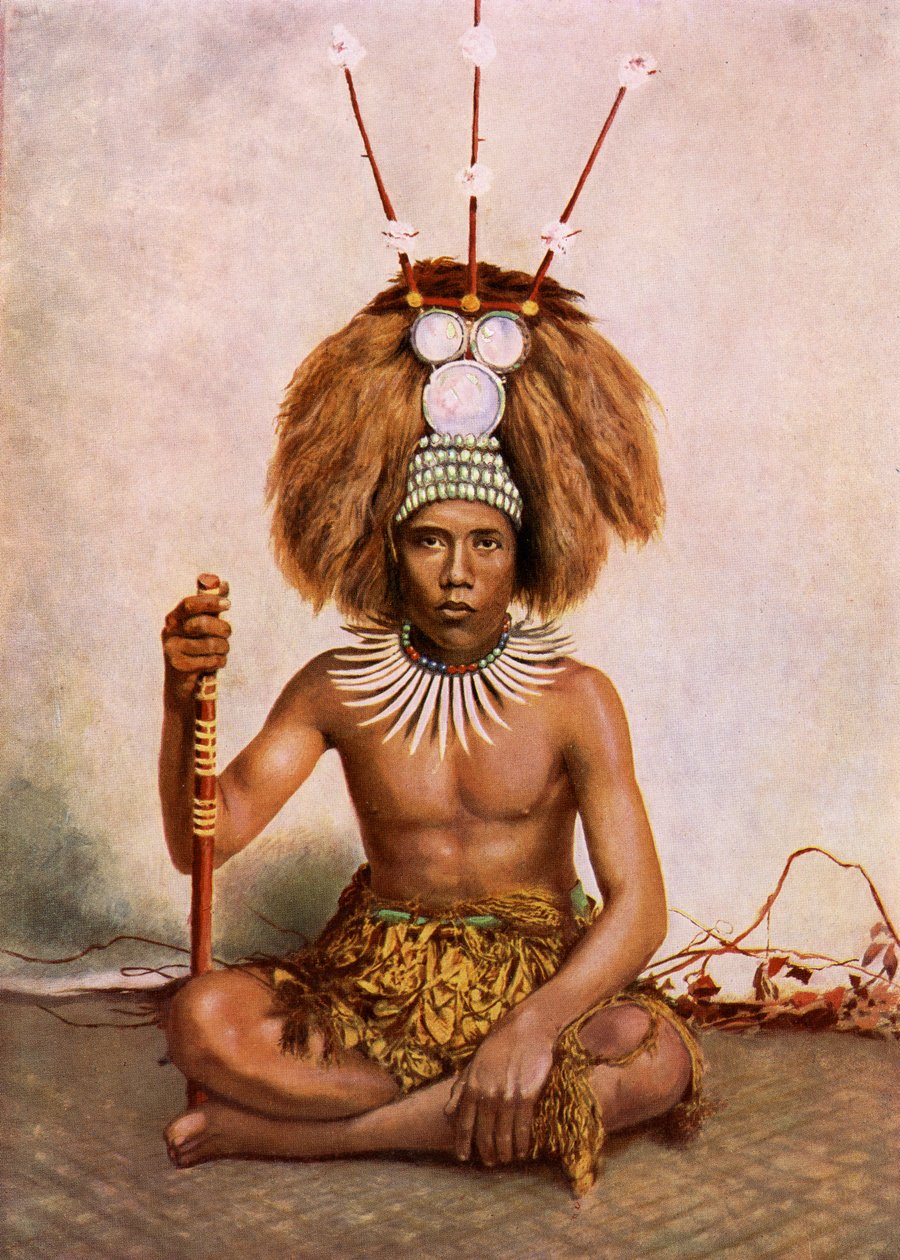 Manaia, syn wodza Samoa (Matai) w nakryciu głowy tuiga, 1890-1910 autorstwa Thomas Andrew