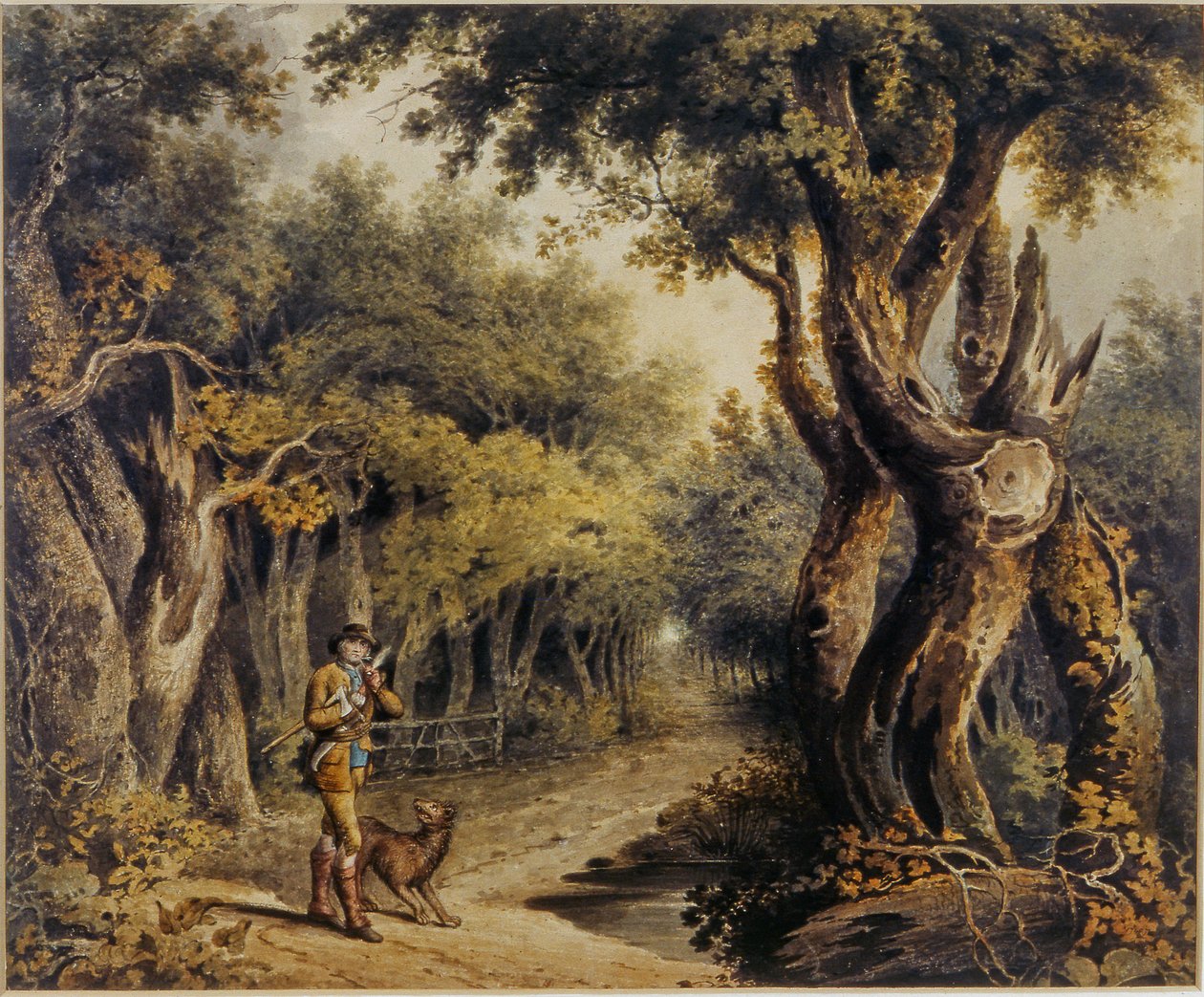 Scena leśna z drwalem i psem autorstwa Thomas Barker of Bath