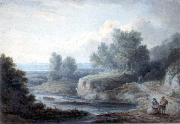 Scena rzeczna z figurami (wc na papierze) autorstwa Thomas Barker of Bath