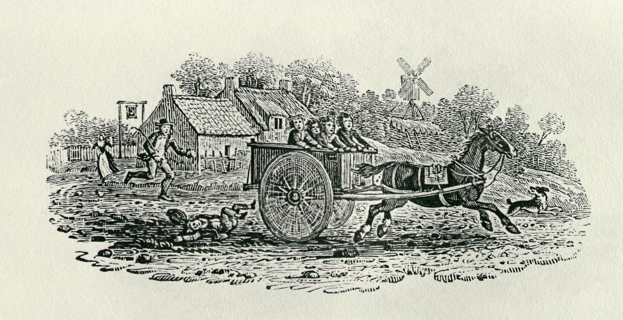 Uciekający wóz z "Ptaków lądowych", ok. 1797 (drzeworyt) autorstwa Thomas Bewick