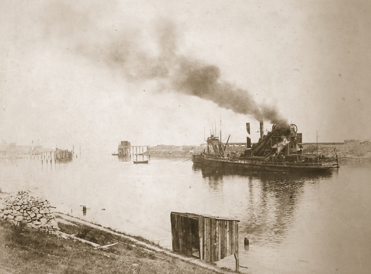 Pogłębiarka w pracy, Ellesmere Port (zdjęcie w sepii) autorstwa Thomas Birtles