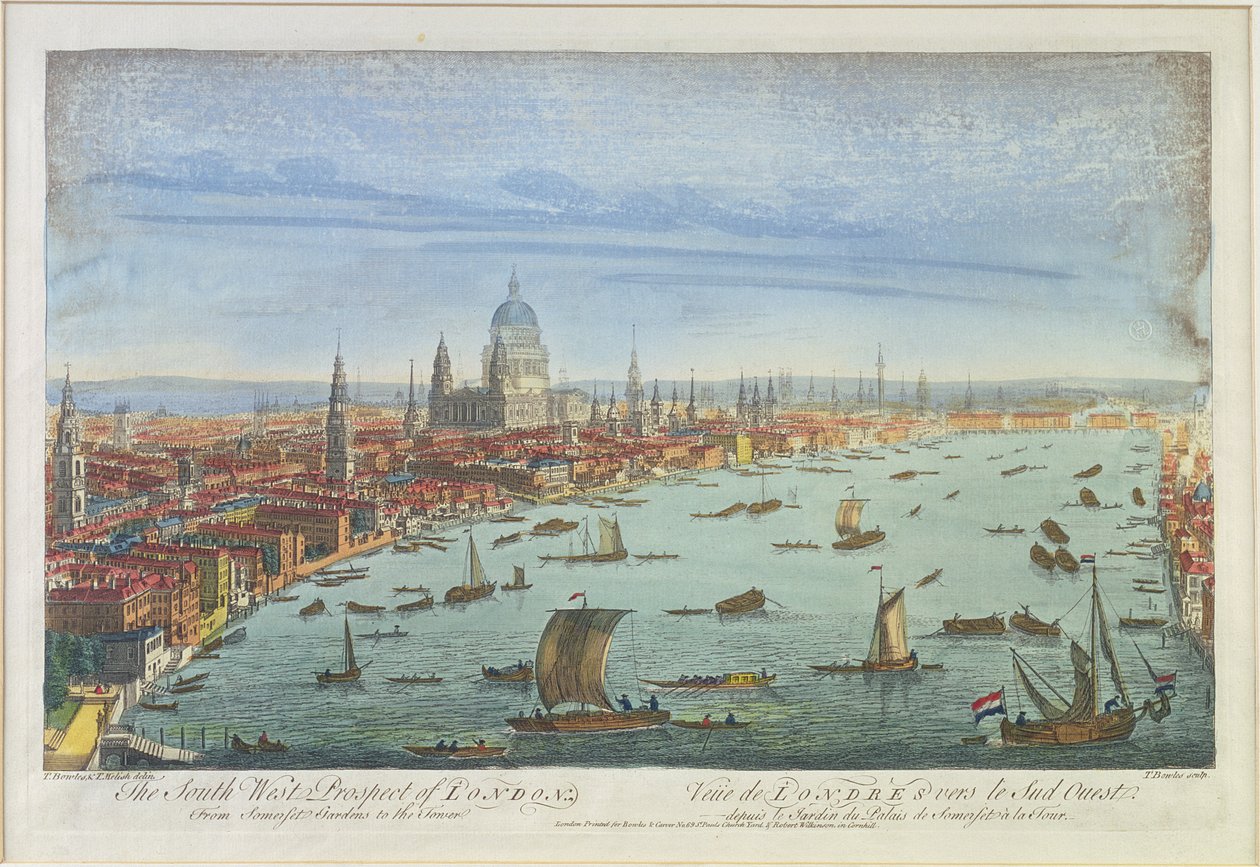 South West Prospect of London, od Somerset Gardens do Tower (litografia kolorowa) autorstwa Thomas Bowles
