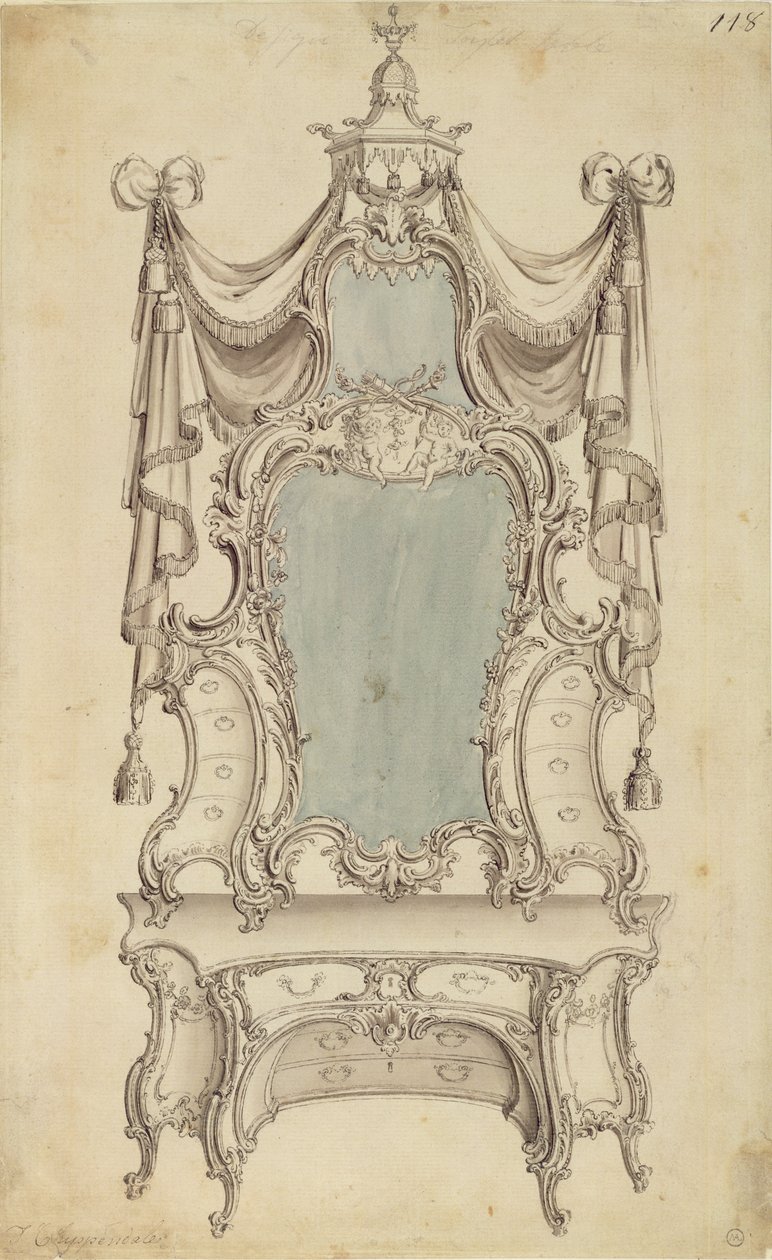Stół „zabawka”, z katalogu gabinetu dżentelmenów, 1755 (pióro i atrament z toaletą na papierze) autorstwa Thomas Chippendale