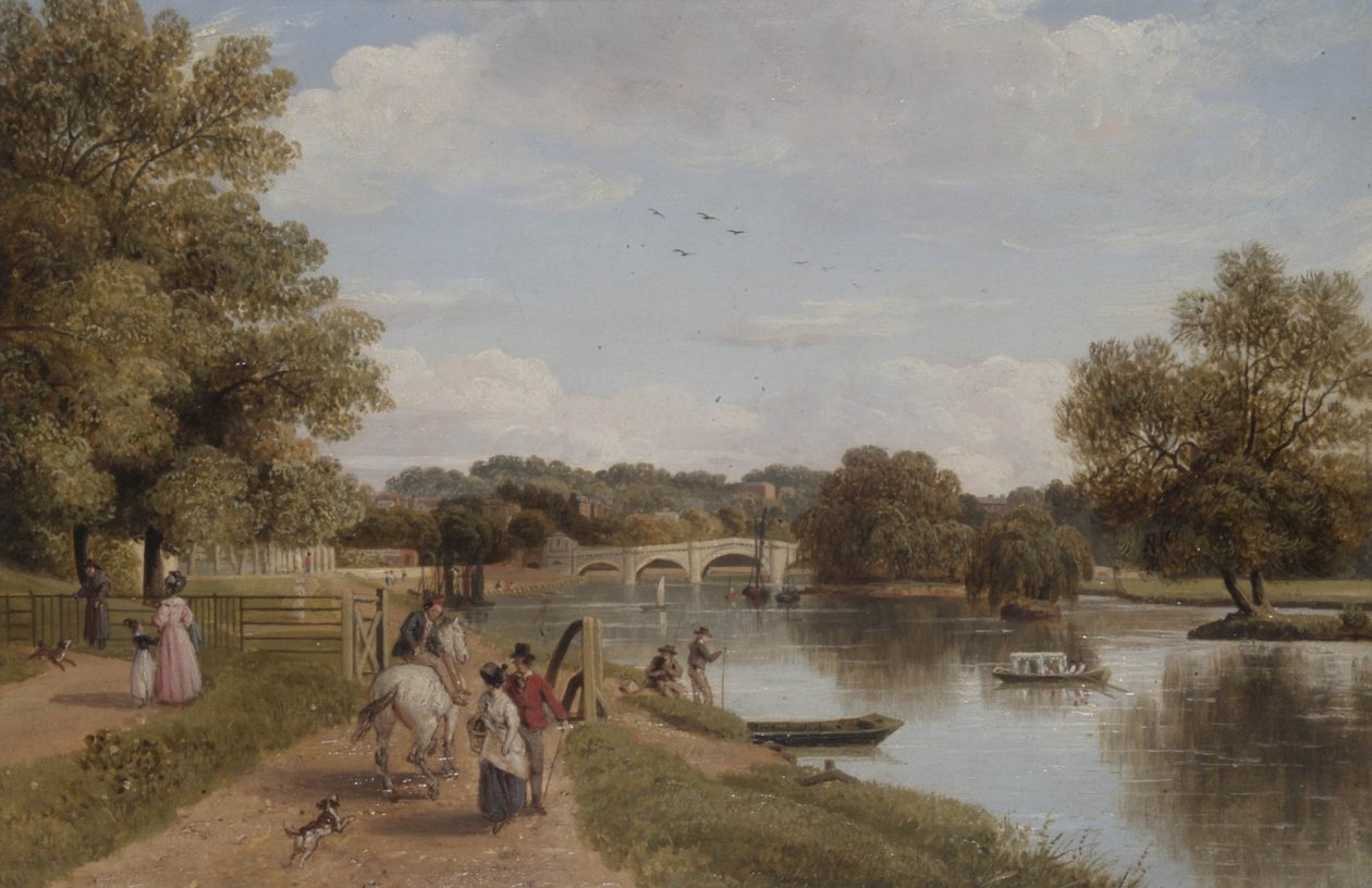 Most Richmond od ścieżki holowniczej, Surrey autorstwa Thomas Christopher Hofland