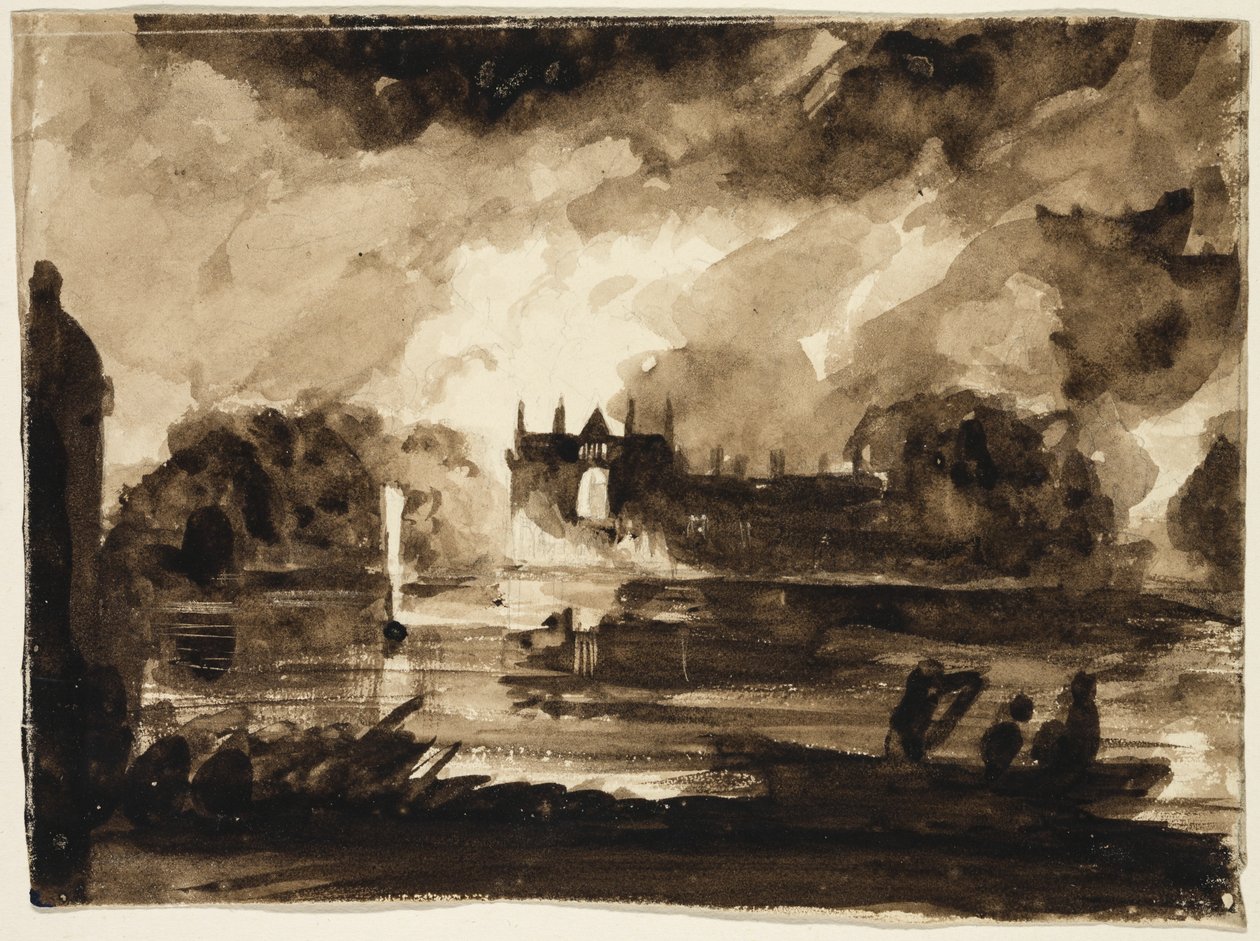 Efekt dla opactwa Newstead, Nottinghamshire, Anglia, 1830 (brązowa farba i ołówek na papierze) autorstwa Thomas Cole