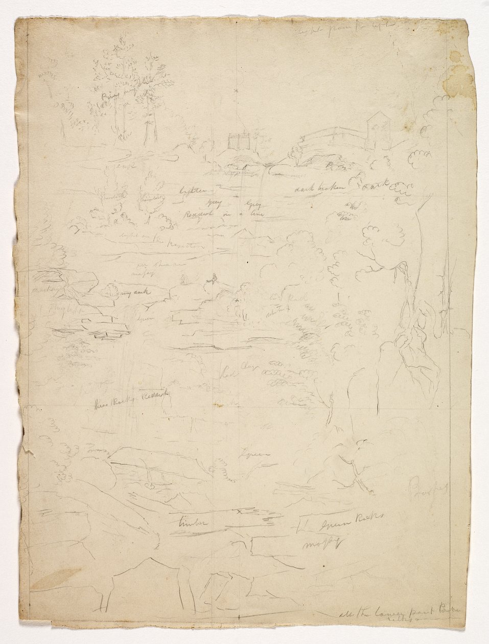 From the Top of Kaaterskill Falls, 1826 (grafitowy ołówek na białawym papierze tkanym) autorstwa Thomas Cole