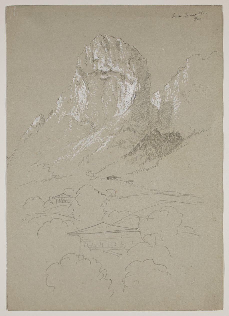 W Simmental, Szwajcaria, 1841 (ołówek wzmocniony gwaszem na papierze) autorstwa Thomas Cole