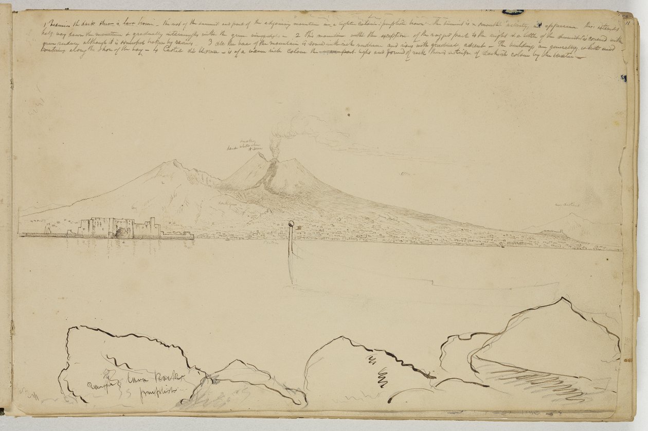 Panorama Zatoki Neapolitańskiej, ok. 1832 (pióro i brązowy tusz na grafitowym ołówku na papierze tkanym w kolorze złamanej bieli) autorstwa Thomas Cole