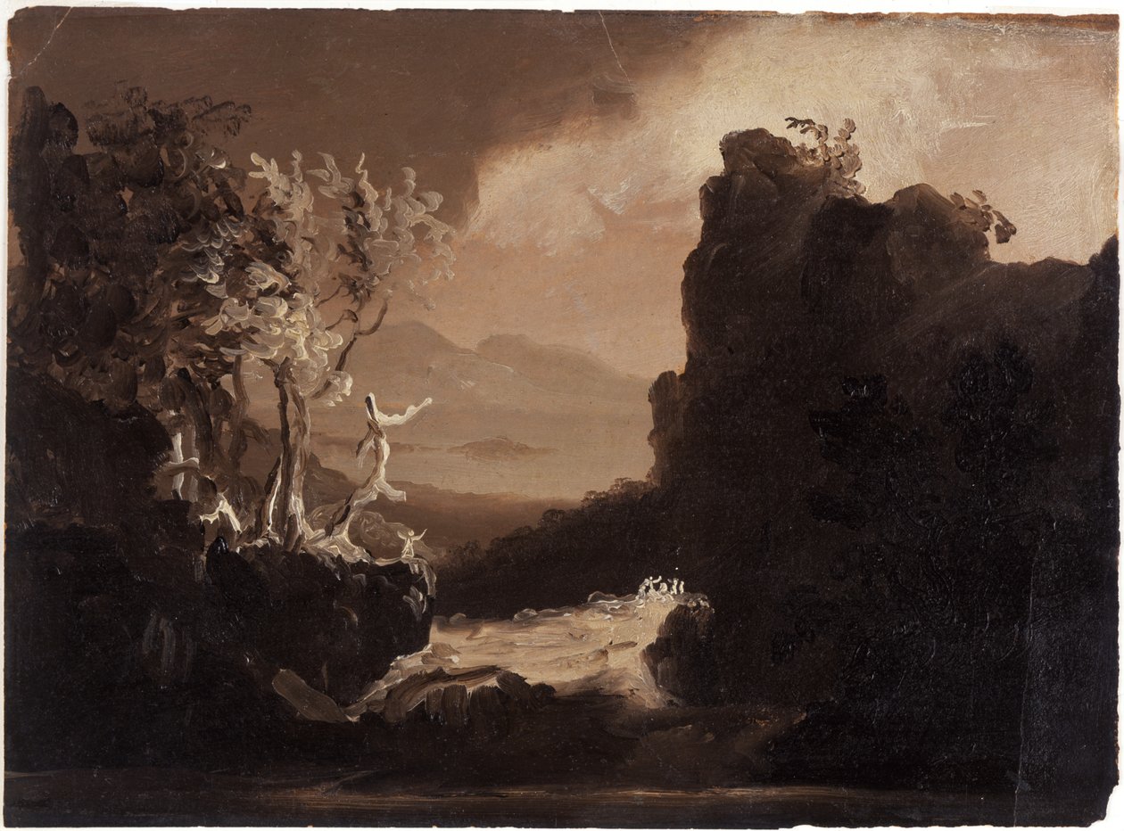Pejzaż romantyczny (Ostatni Mohikanin), 1827 (olej na papierze) autorstwa Thomas Cole