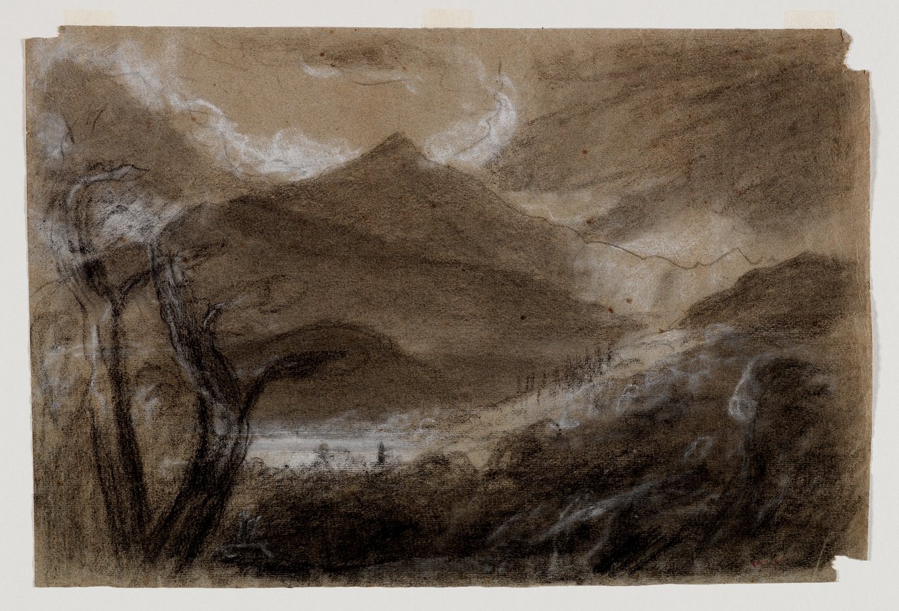 Góra Schroon, Adirondacks, ok. 1837 (czarno-biała kreda na szarym papierze tkanym) autorstwa Thomas Cole
