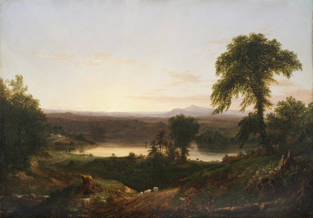 Letni zmierzch, wspomnienie sceny z Nowej Anglii, 1834 (olej na płycie) autorstwa Thomas Cole