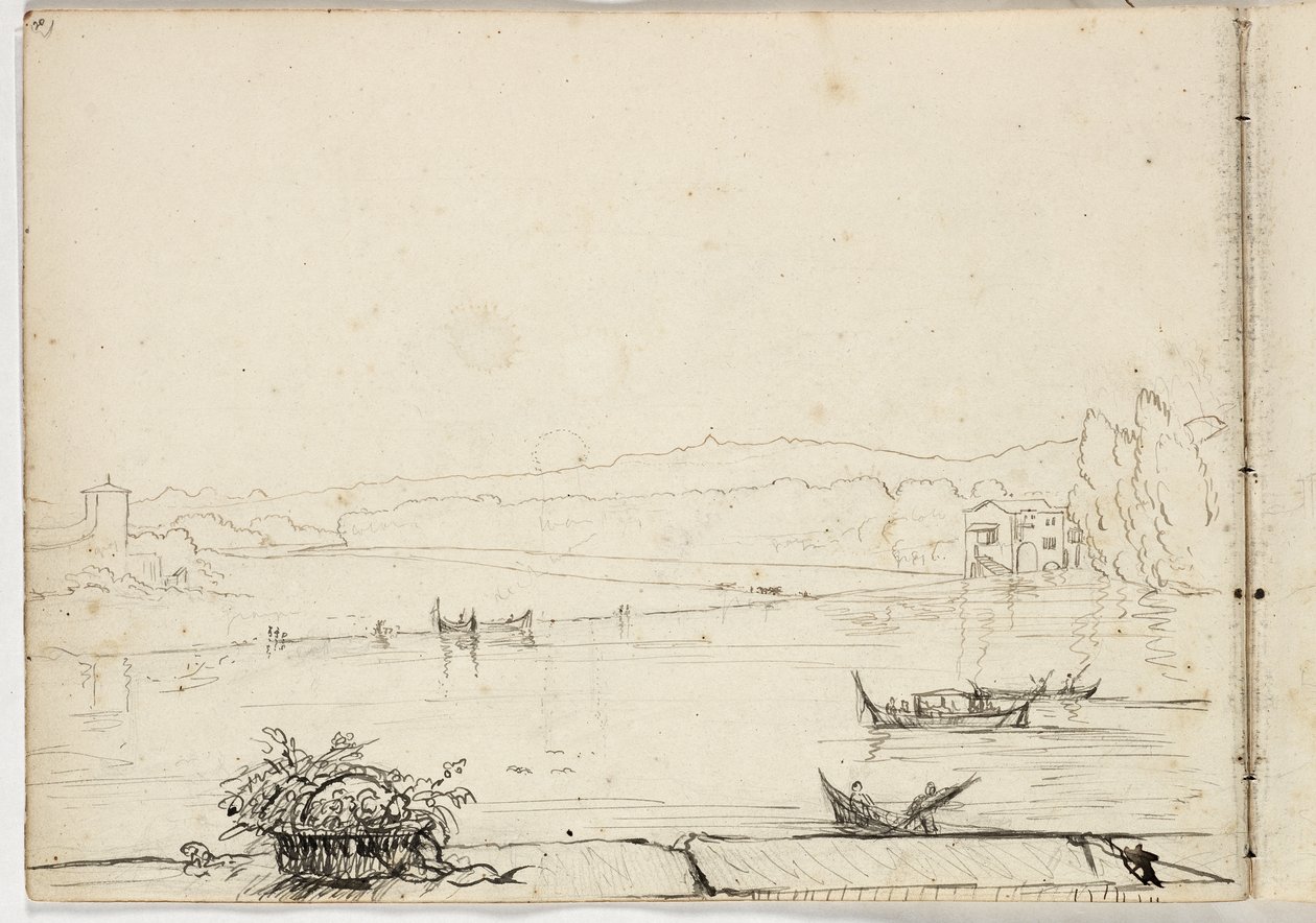 Bez tytułu (studium sceny rzecznej z łodziami) 1831 (pióro i atrament na ołówku na papierze) autorstwa Thomas Cole