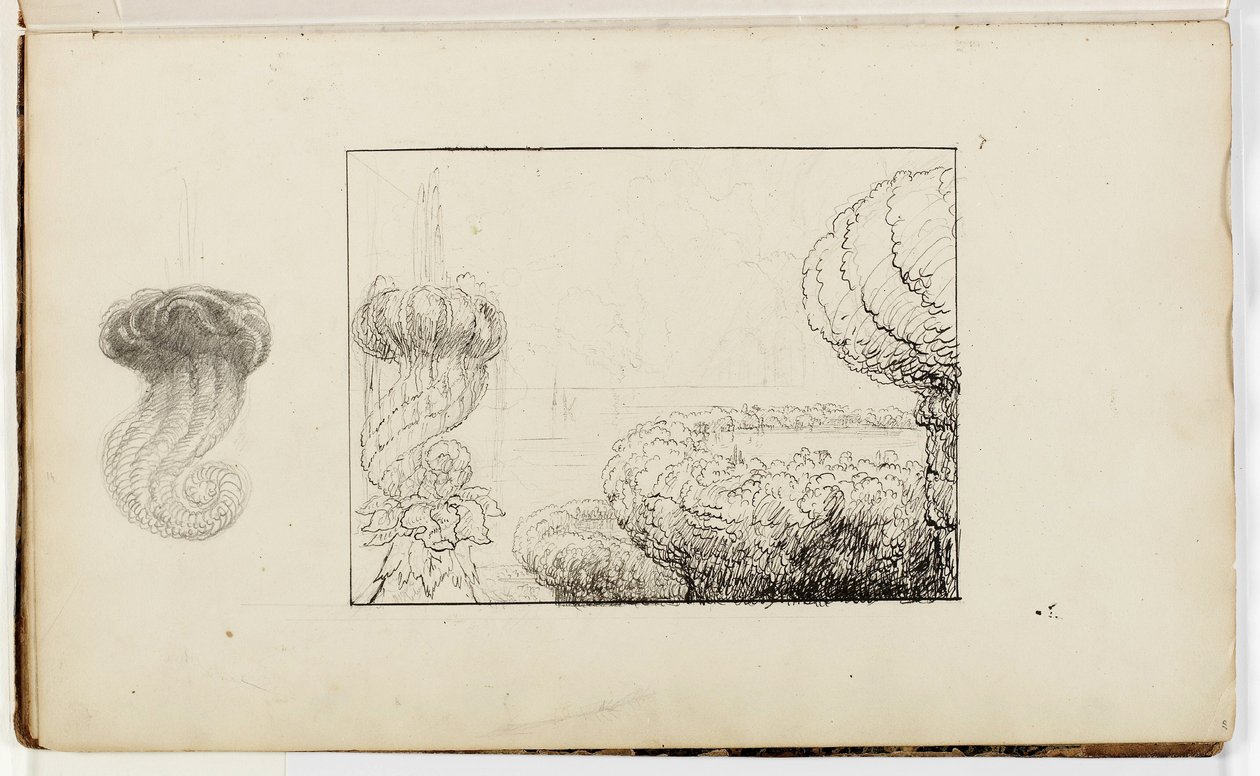 Bez tytułu, Study for Titans Goblet, 1837 (pióro i atrament na ołówku na papierze) autorstwa Thomas Cole