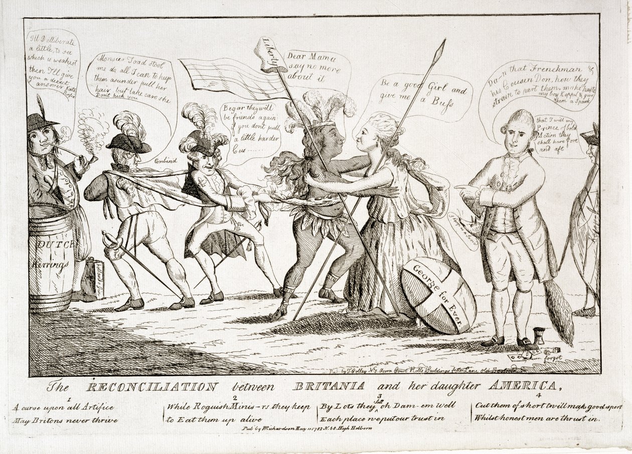 Pojednanie pomiędzy Britannią i jej córką Ameryką, wyd. W. Richardson, 11 maja 1782 r. autorstwa Thomas Colley
