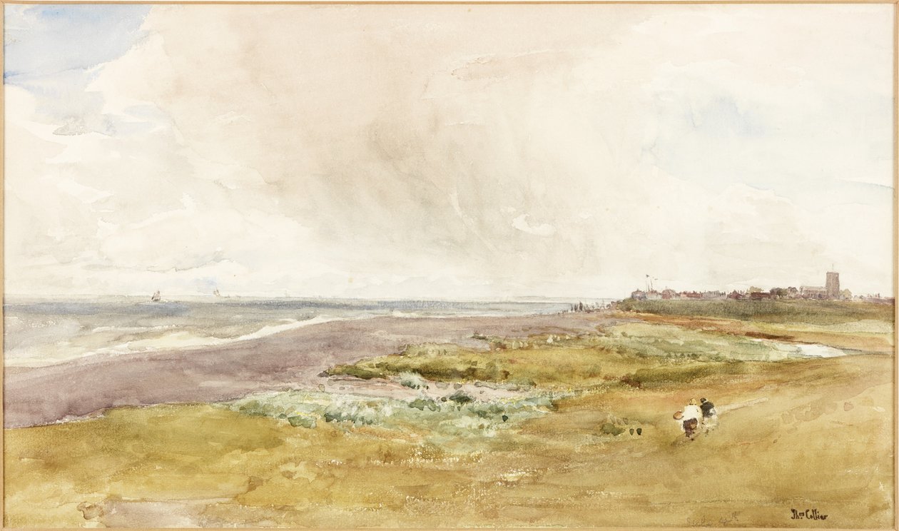 Southwold from the Beach (akwarela i drapanie na pokładzie) autorstwa Thomas Collier