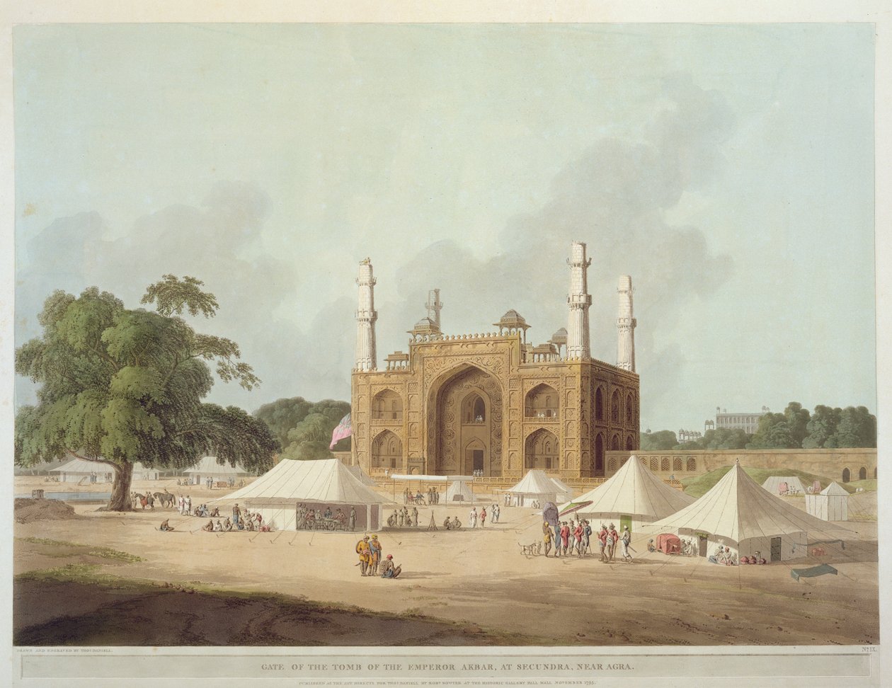 Brama Grobowca Cesarza Akbara (1542-1605), w Secundra, Agra, z „Pejzaż orientalny: dwadzieścia cztery widoki w Hindoostanie”, 1795 autorstwa Thomas Daniell