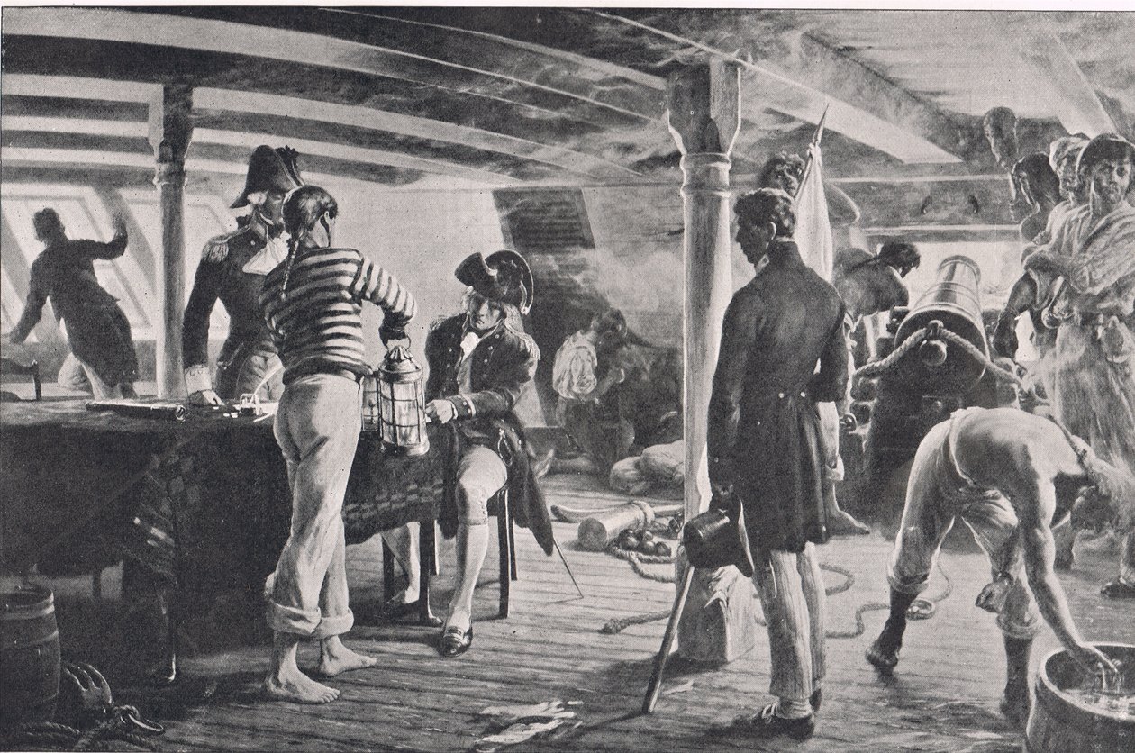 Nelson wysyła swoje historyczne przesłanie do Kopenhagi, ilustracja z „Brytyjskich bitew na lądzie i morzu”, wydanej przez Cassell, Londyn, ok. 1910 autorstwa Thomas Davidson