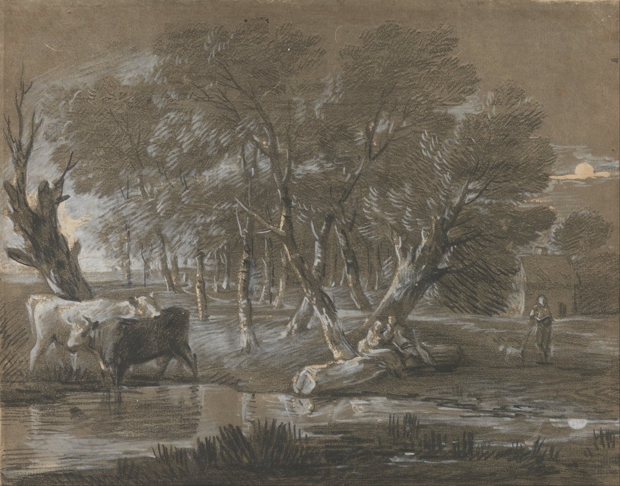 Księżycowy krajobraz z bydłem przy basenie autorstwa Thomas Gainsborough