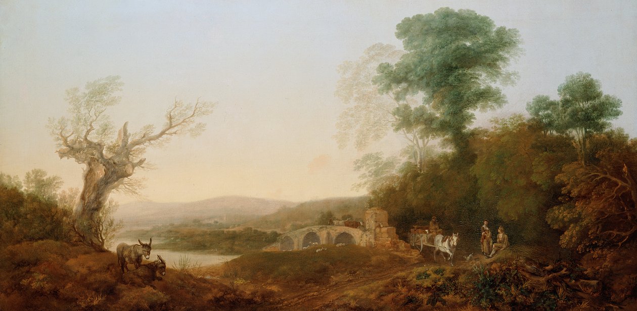 Krajobraz rzeczny z podróżnikami odpoczywającymi na skraju lasu autorstwa Thomas Gainsborough