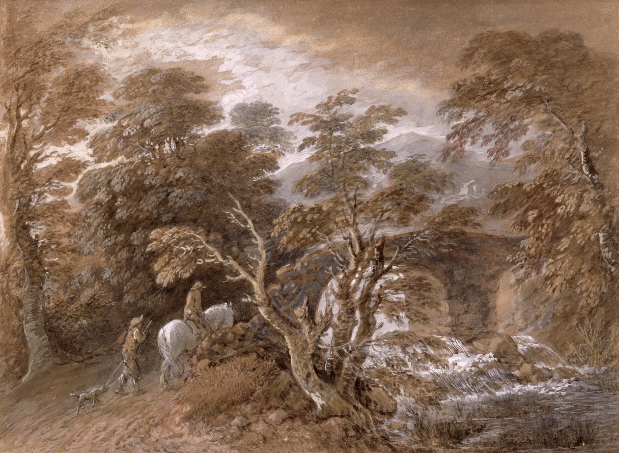 Basen leśny ze skałami i roślinami, ok. 1765-70 (toaleta i czarna kreda na graficie z farbą olejną na papierze) autorstwa Thomas Gainsborough